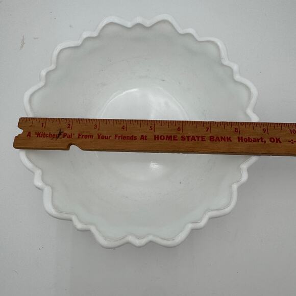 Vtg Milk Glass Footed Bowl Wild Rose by Indiana Glass Master Berry Bowl 3.5 x 9" - Picture 5 of 7